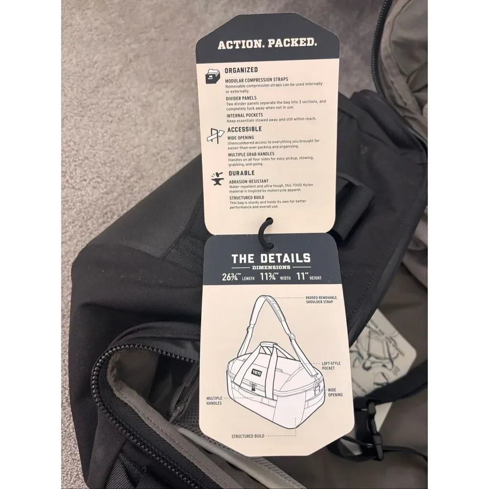 NWT YETI Crossroads travel duffel in black,  60L